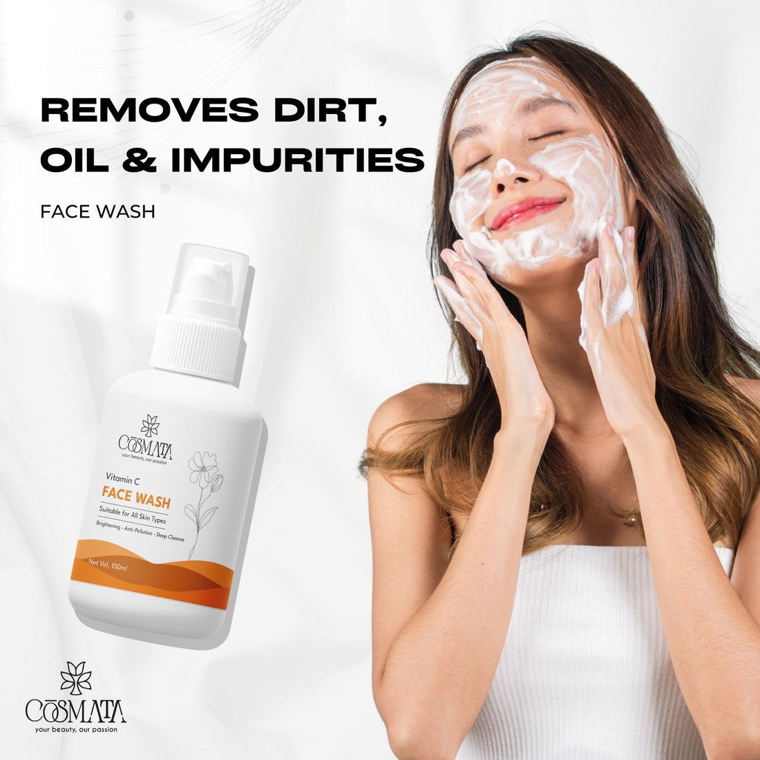 Cosmata Silky Shine Anti-Dandruff Shampoo + Vitamin C Facewash Combo | Dandruff-Free Hair & Bright Skin Pack