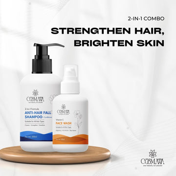 Cosmata 2-in-1 Anti Hair Fall Shampoo + Conditioner with Vitamin C Facewash Combo | Hair Strength + Skin Brightening