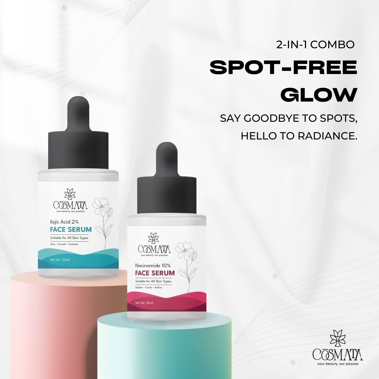 Cosmata Kojic Acid 2% Serum + Niacinamide 10% Serum Combo | Dark Spot & Acne Marks Removal Pack