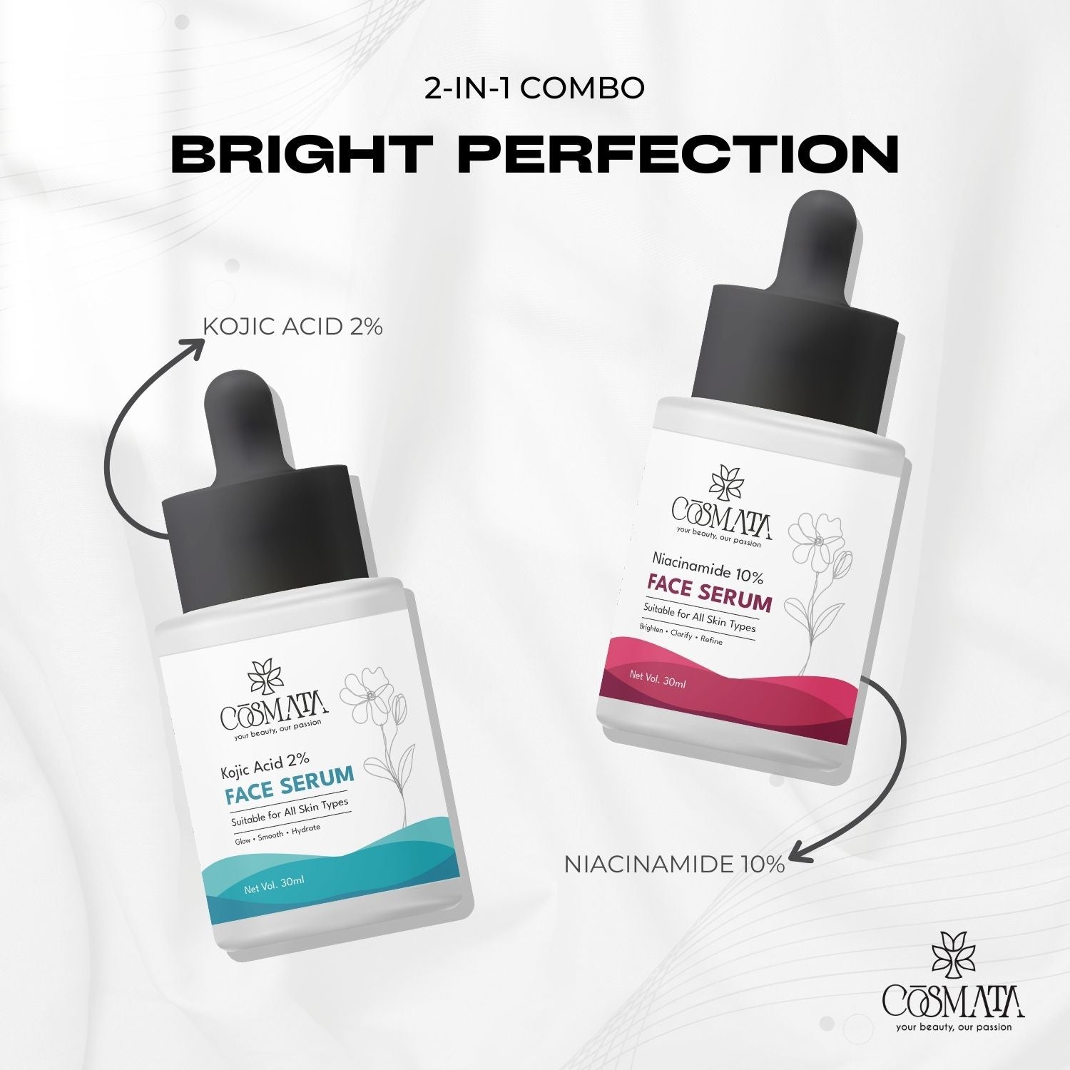 Cosmata Kojic Acid 2% Serum + Niacinamide 10% Serum Combo | Dark Spot & Acne Marks Removal Pack