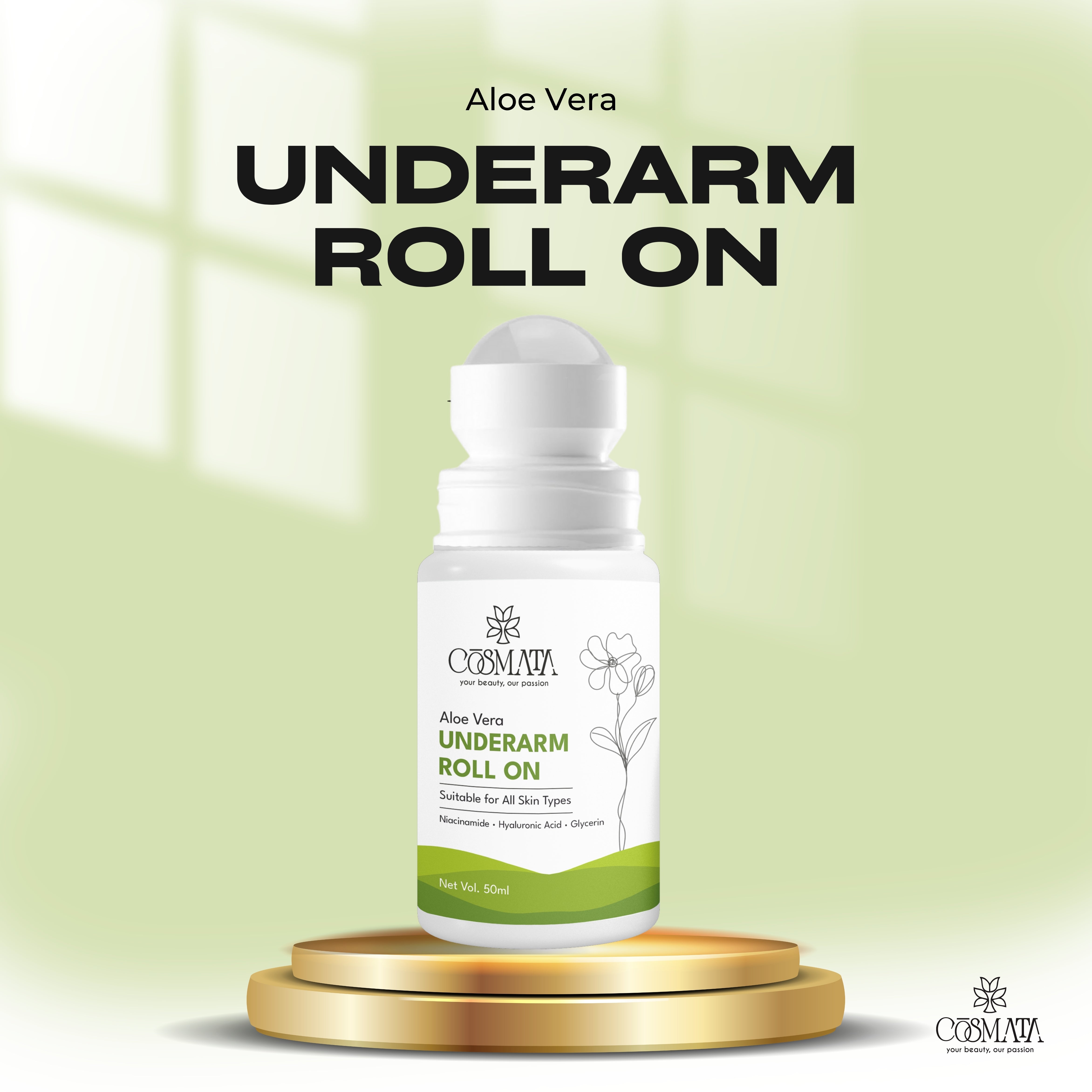 Cosmata Aloe Vera Roll-on 50ml – Underarm Brightening & Long-Lasting Freshness