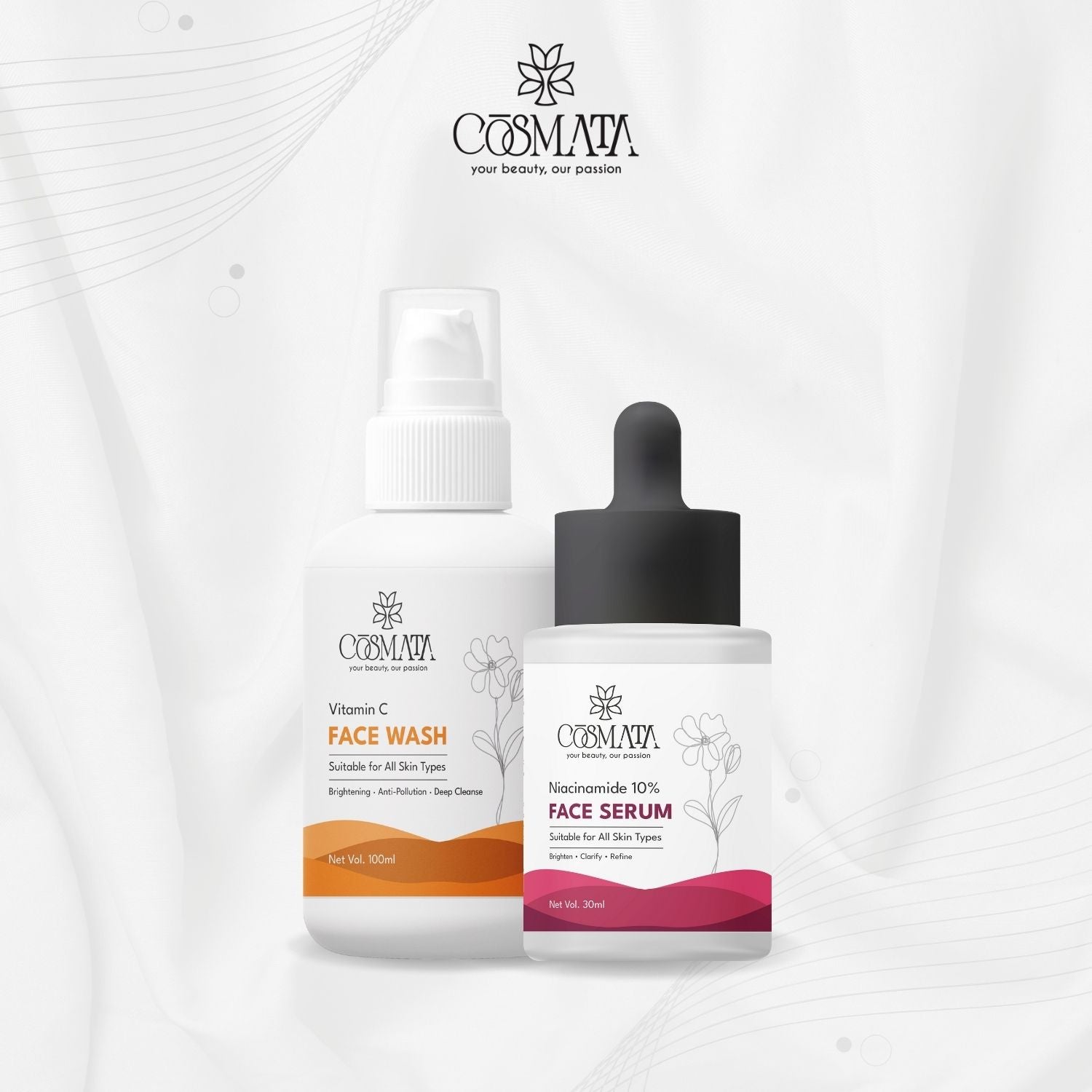Cosmata Vitamin C Facewash + Niacinamide 10% Serum Combo | Brightening & Acne Marks Care Pack