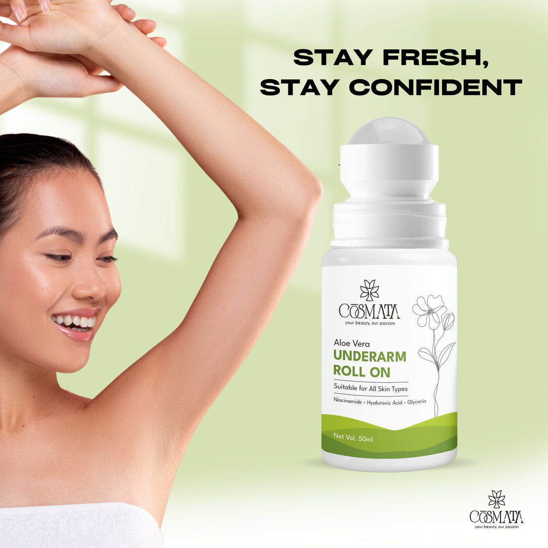 Cosmata Aloe Vera Roll-on 50ml – Underarm Brightening & Long-Lasting Freshness