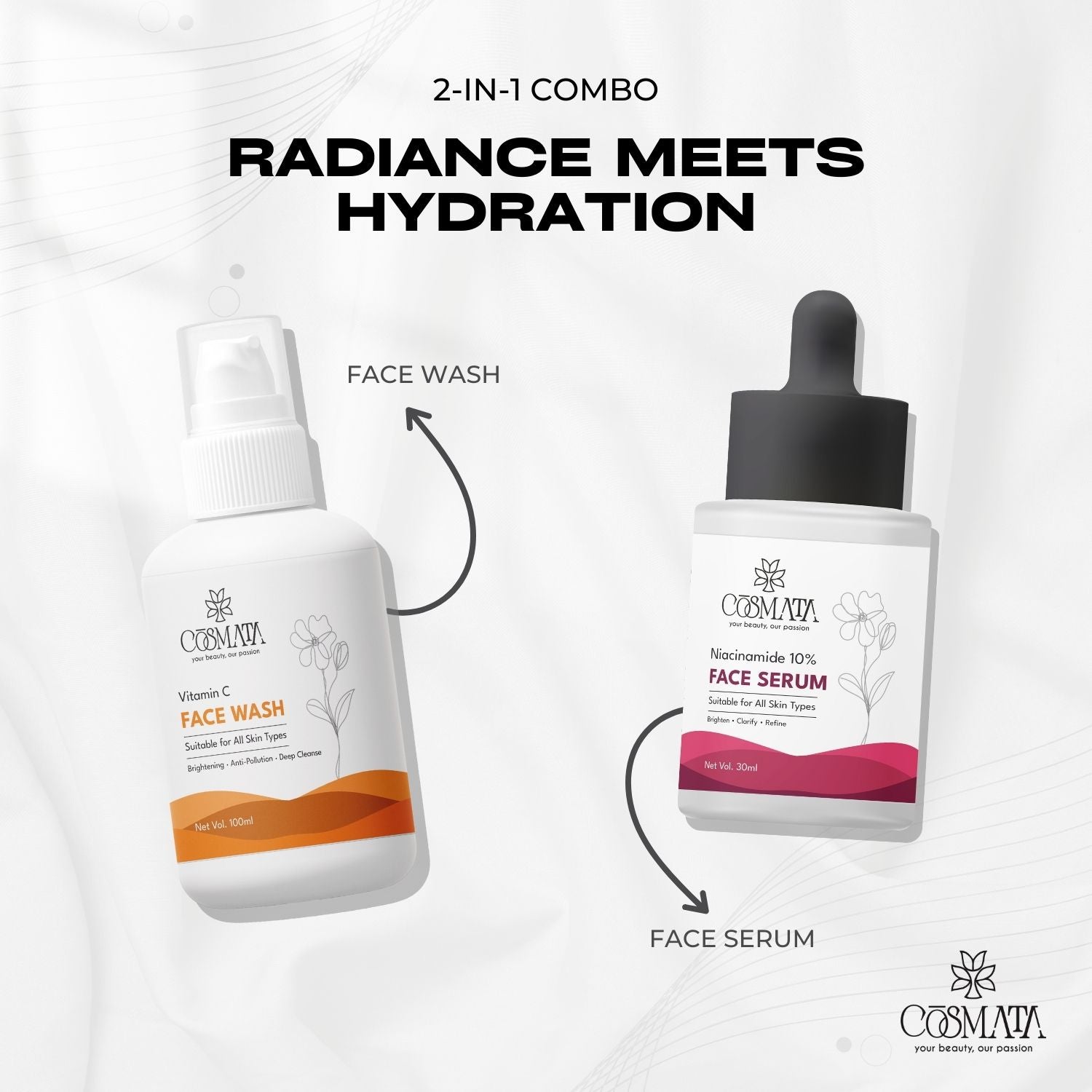 Cosmata Vitamin C Facewash + Niacinamide 10% Serum Combo | Brightening & Acne Marks Care Pack