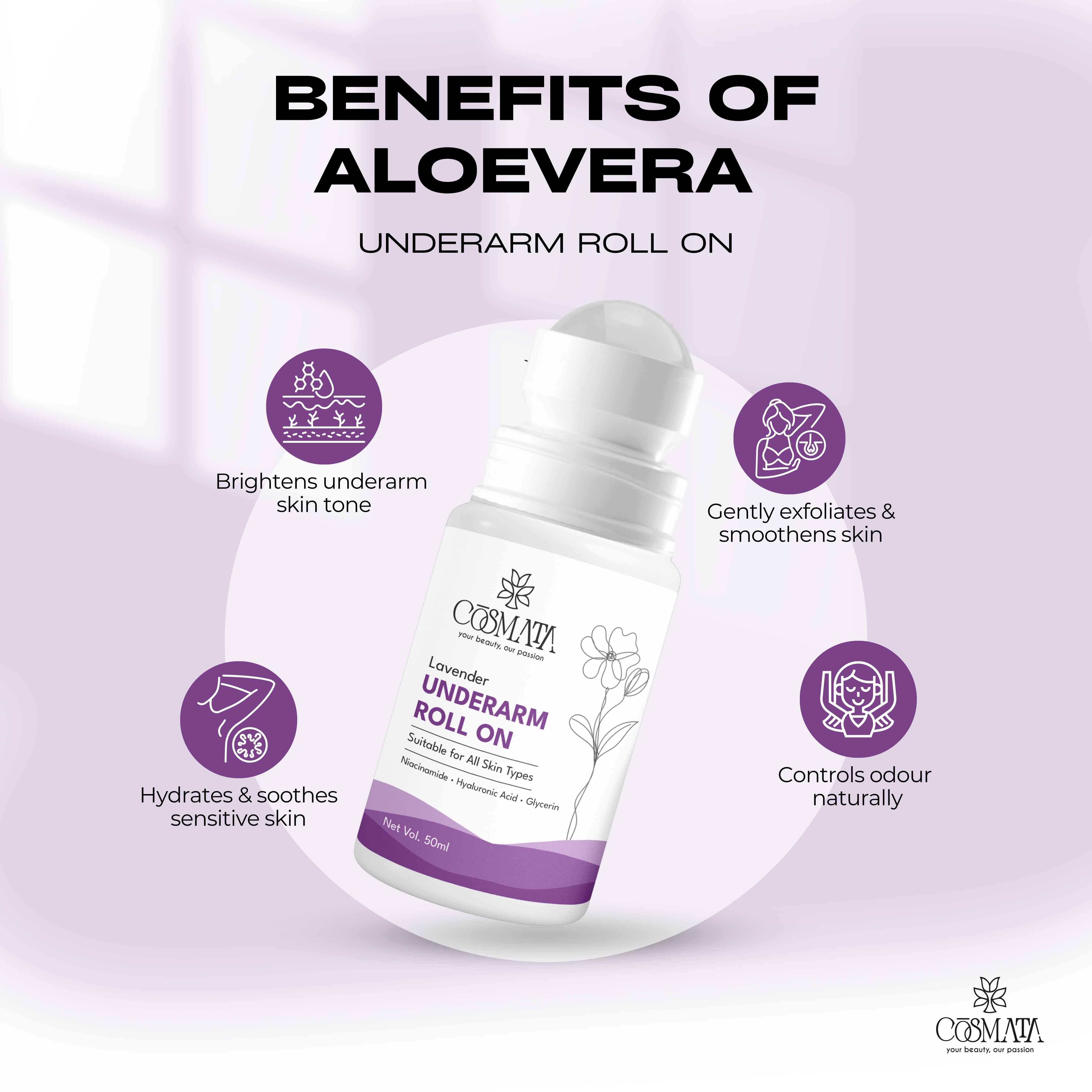 Cosmata Lavender Roll-on 50ml – Underarm Freshness & Brightening Care