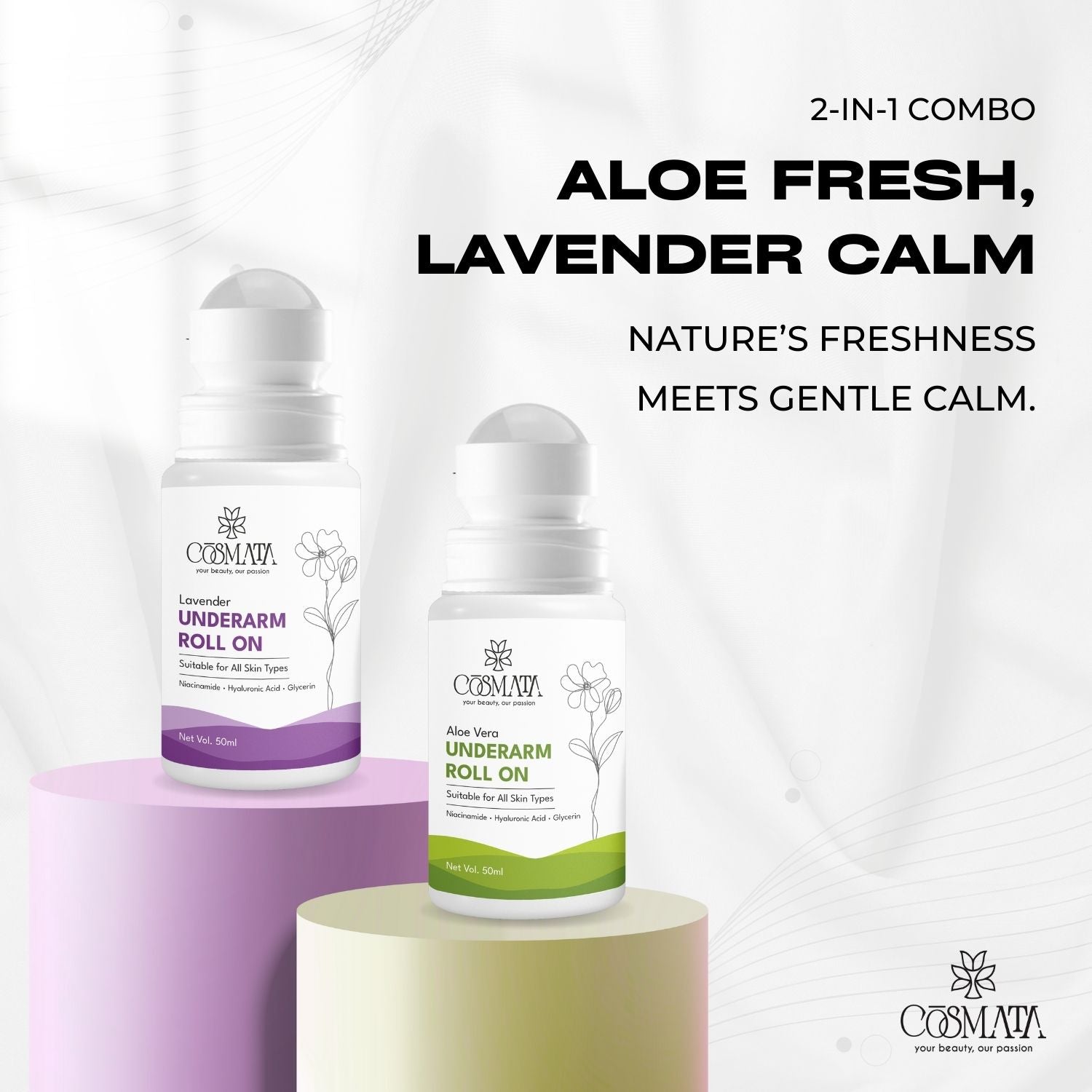 Cosmata Lavender & Aloe Vera Underarms Roll-on Combo | Gentle & Natural Deodorant Pack
