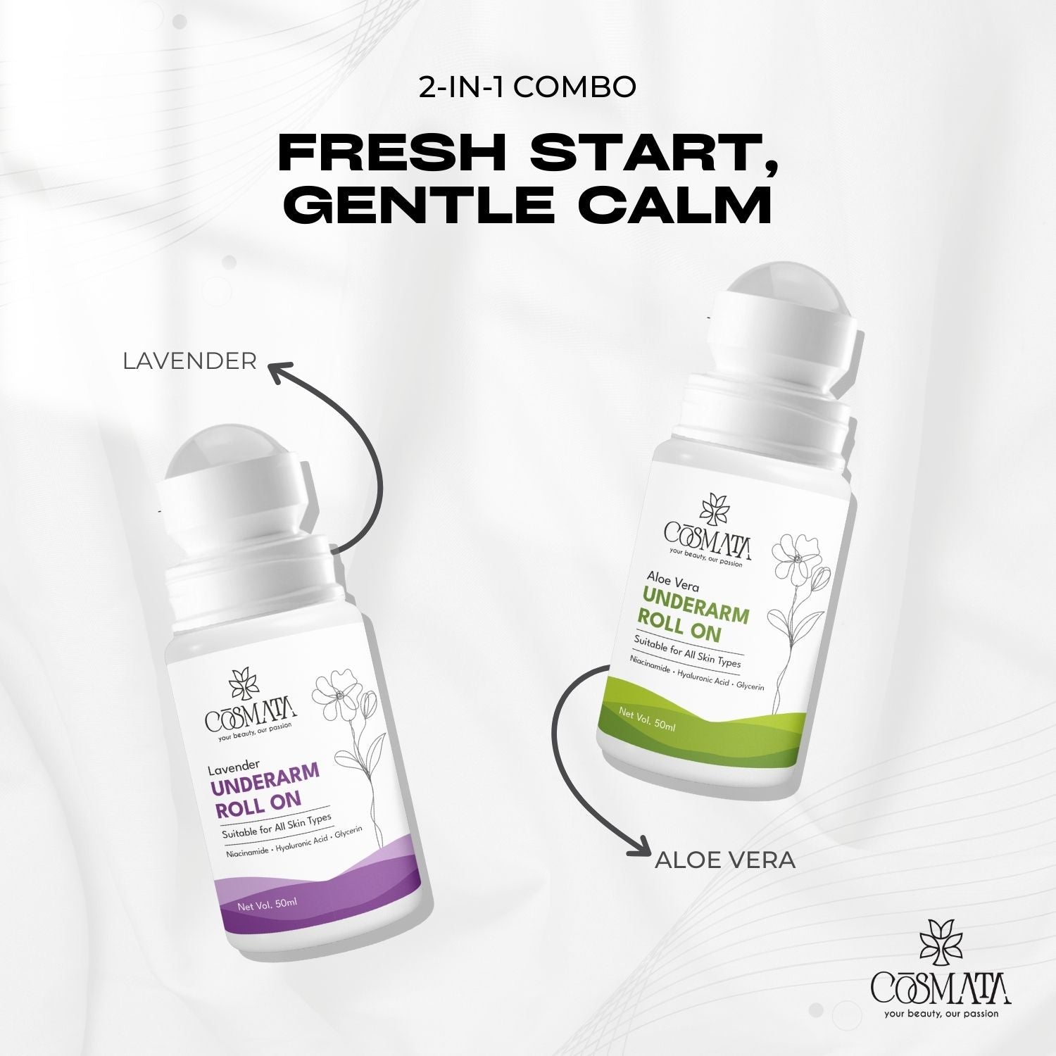 Cosmata Lavender & Aloe Vera Underarms Roll-on Combo | Gentle & Natural Deodorant Pack