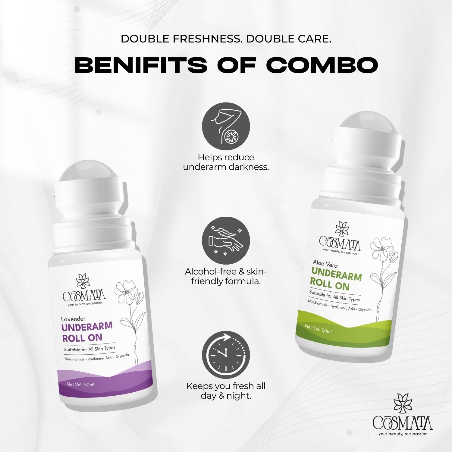 Cosmata Lavender & Aloe Vera Underarms Roll-on Combo | Gentle & Natural Deodorant Pack
