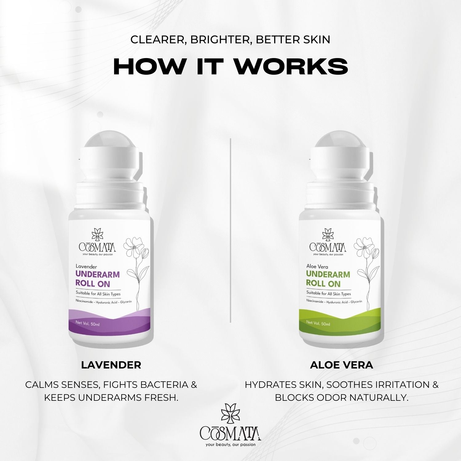 Cosmata Lavender & Aloe Vera Underarms Roll-on Combo | Gentle & Natural Deodorant Pack