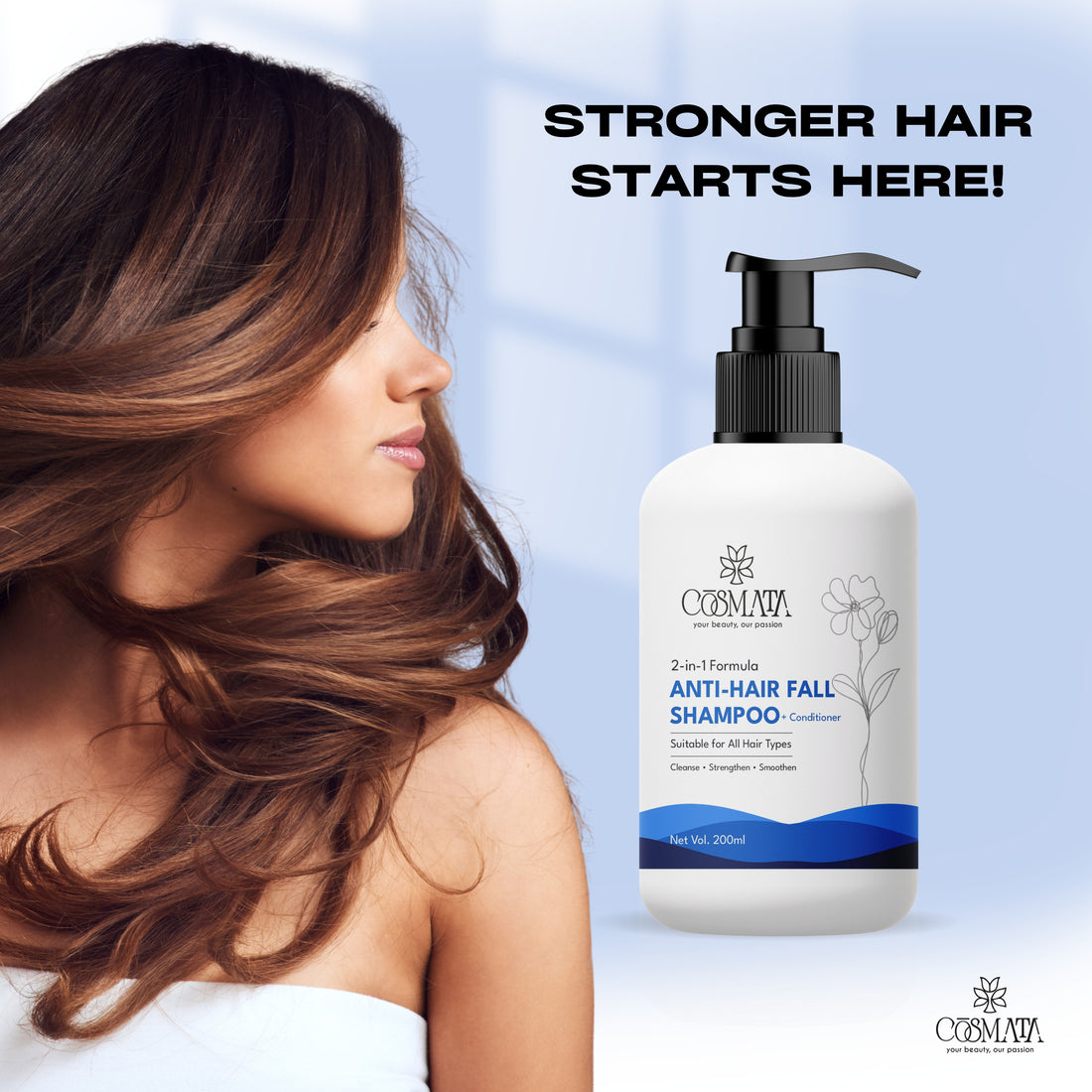 Cosmata 2-in-1 Anti-Hairfall Shampoo + Conditioner 200ml – Hair Fall Control & Smooth Conditioning
