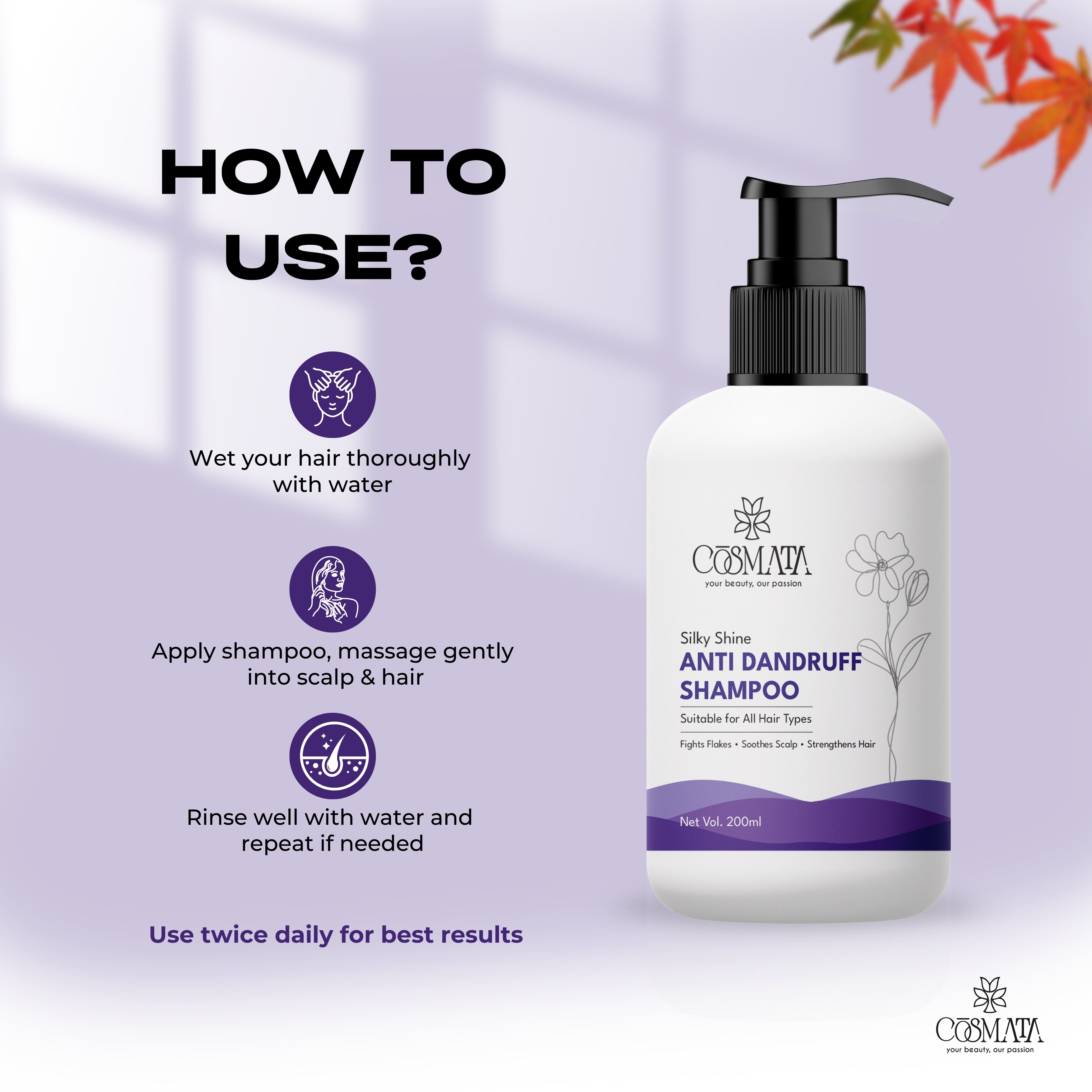 Cosmata Anti-Dandruff Shampoo 200ml – Flake-Free, Itch Relief & Scalp Care