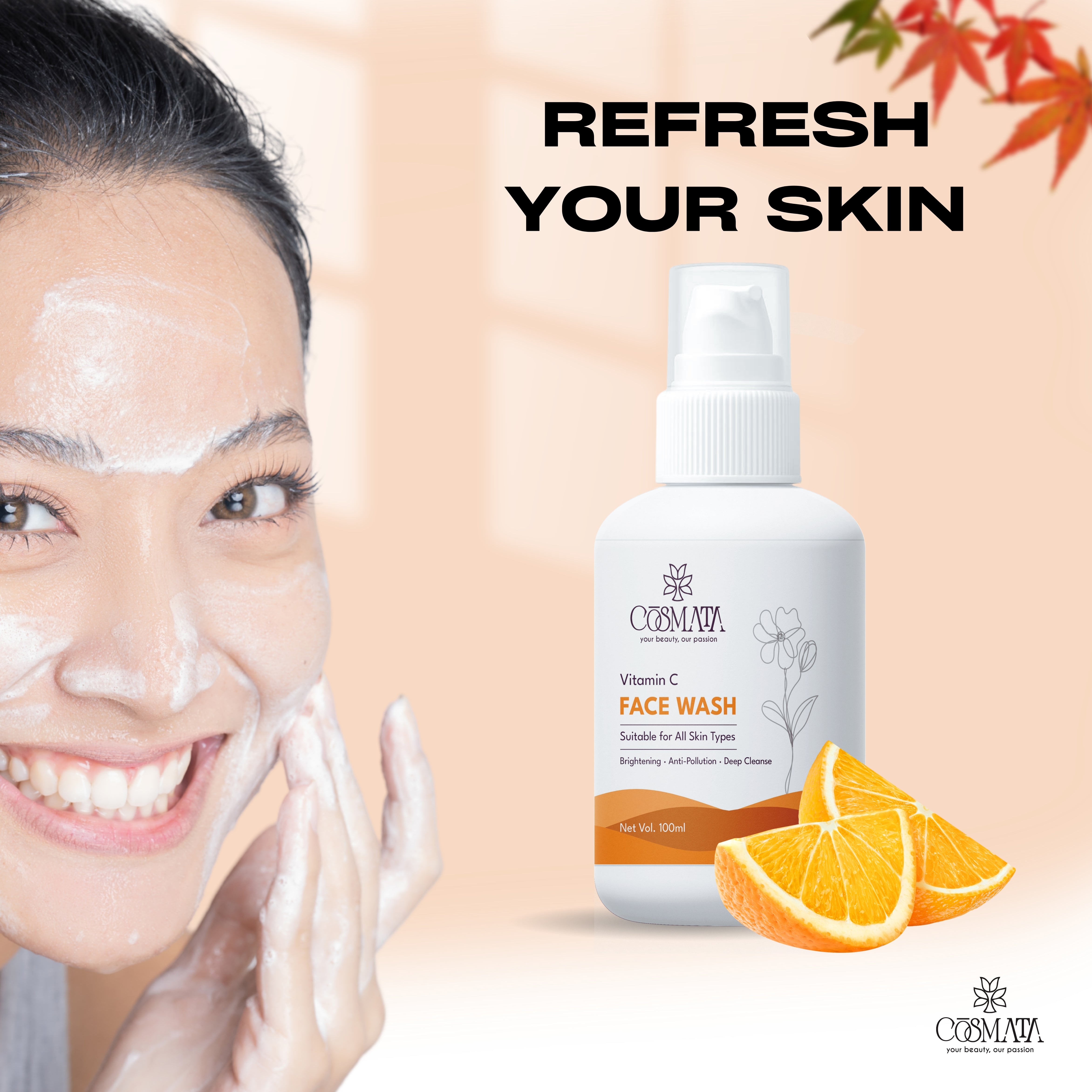 Cosmata Vitamin C Face Wash 100ml – Brightening & Anti-Pollution Cleanser