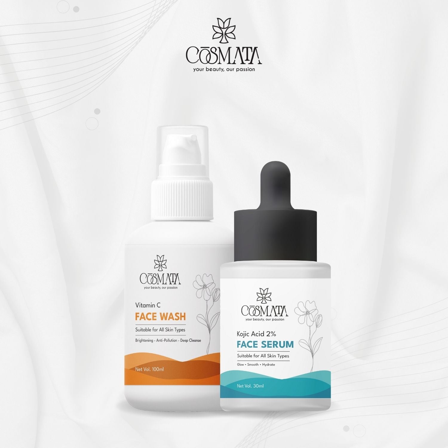 Cosmata Vitamin C Facewash + Kojic Acid 2% Serum Combo | Brightening & Pigmentation Care Pack
