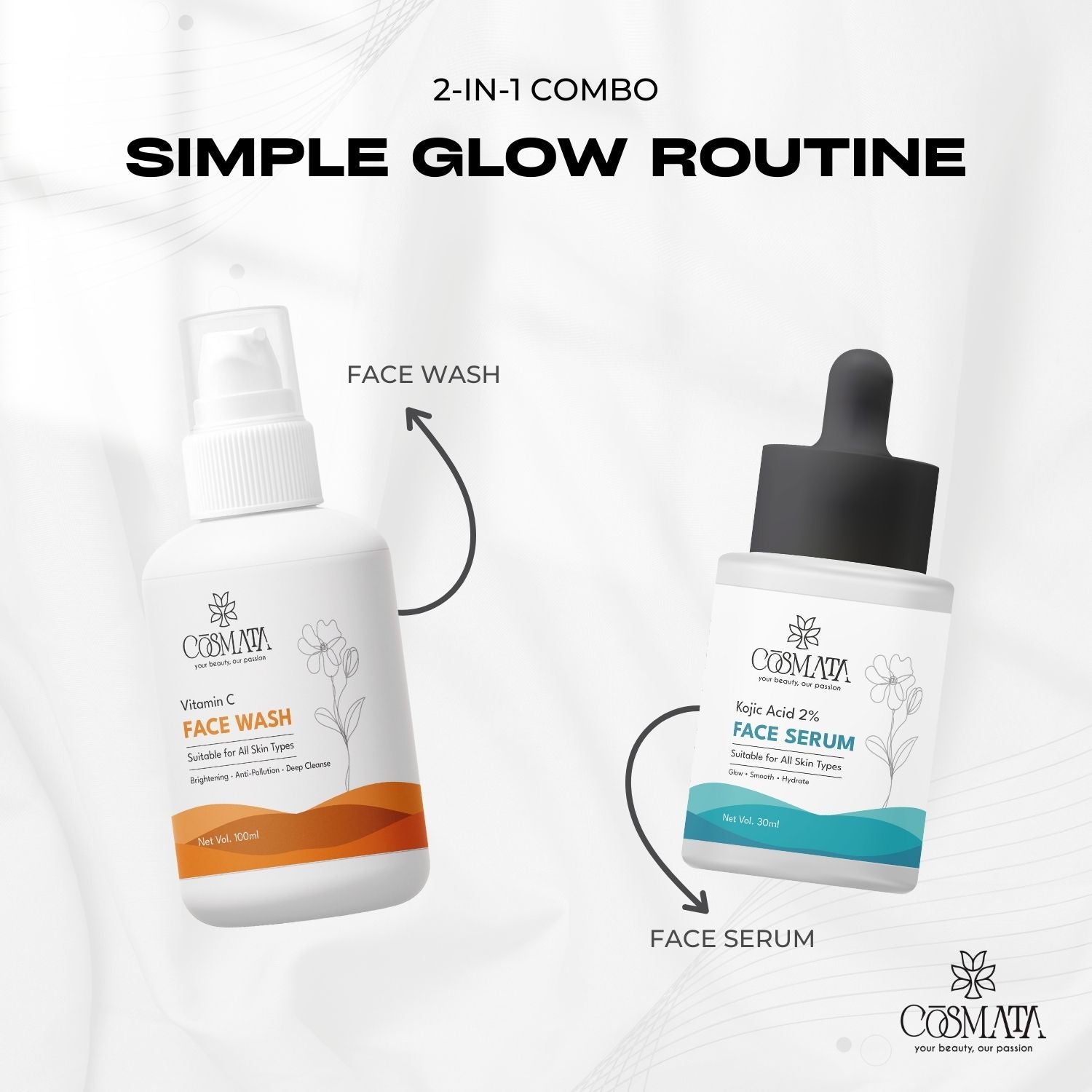Cosmata Vitamin C Facewash + Kojic Acid 2% Serum Combo | Brightening & Pigmentation Care Pack