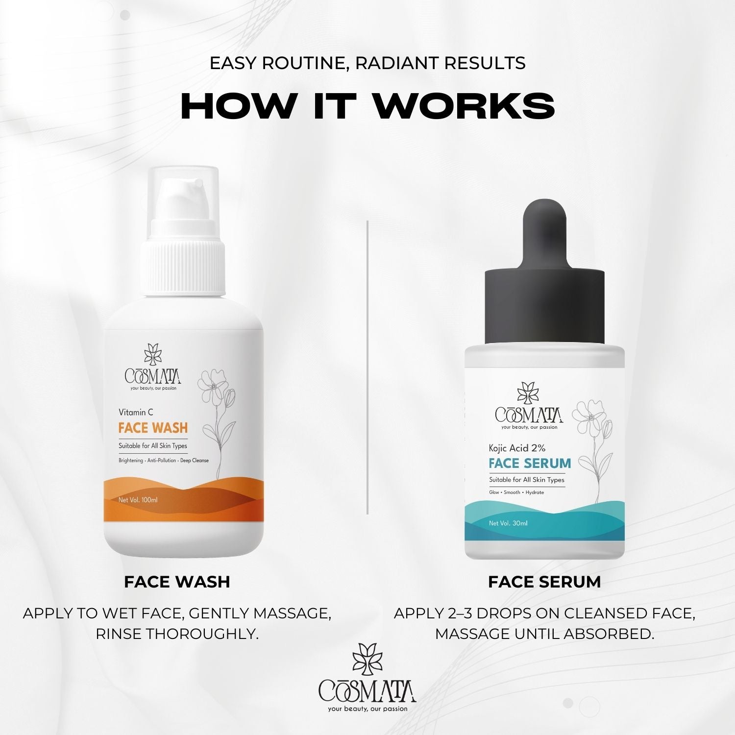 Cosmata Vitamin C Facewash + Kojic Acid 2% Serum Combo | Brightening & Pigmentation Care Pack