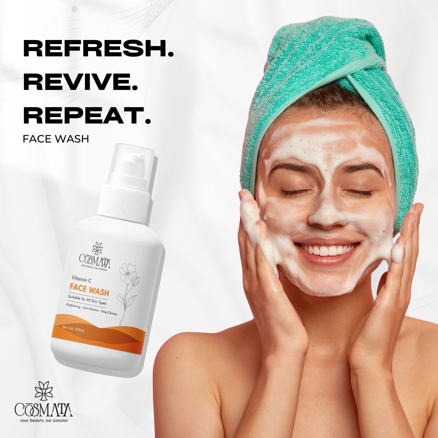 Cosmata 2-in-1 Anti Hair Fall Shampoo + Conditioner with Vitamin C Facewash Combo | Hair Strength + Skin Brightening