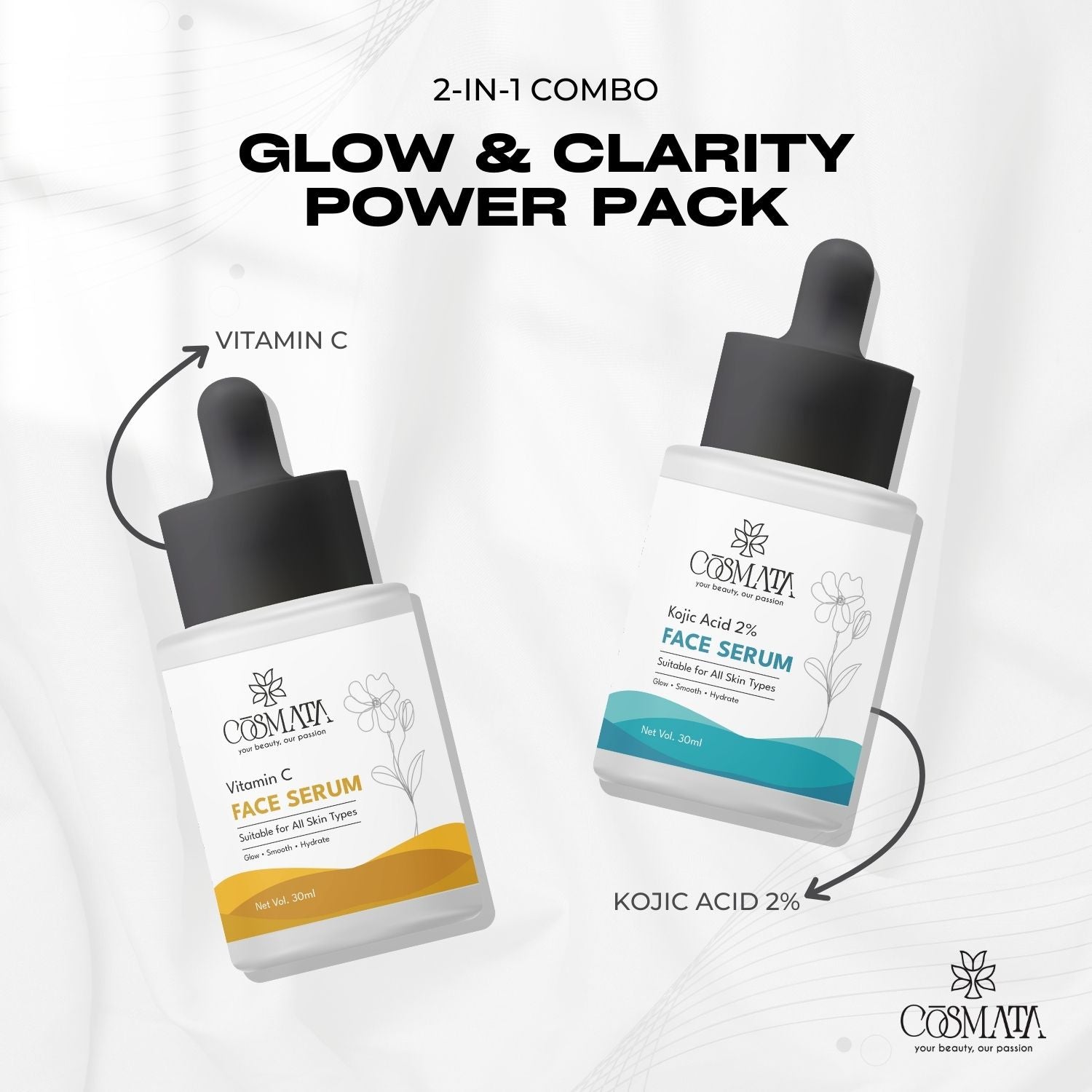 Cosmata Vitamin C Serum + Kojic Acid 2% Serum Combo | Glow & Pigmentation Removal Pack
