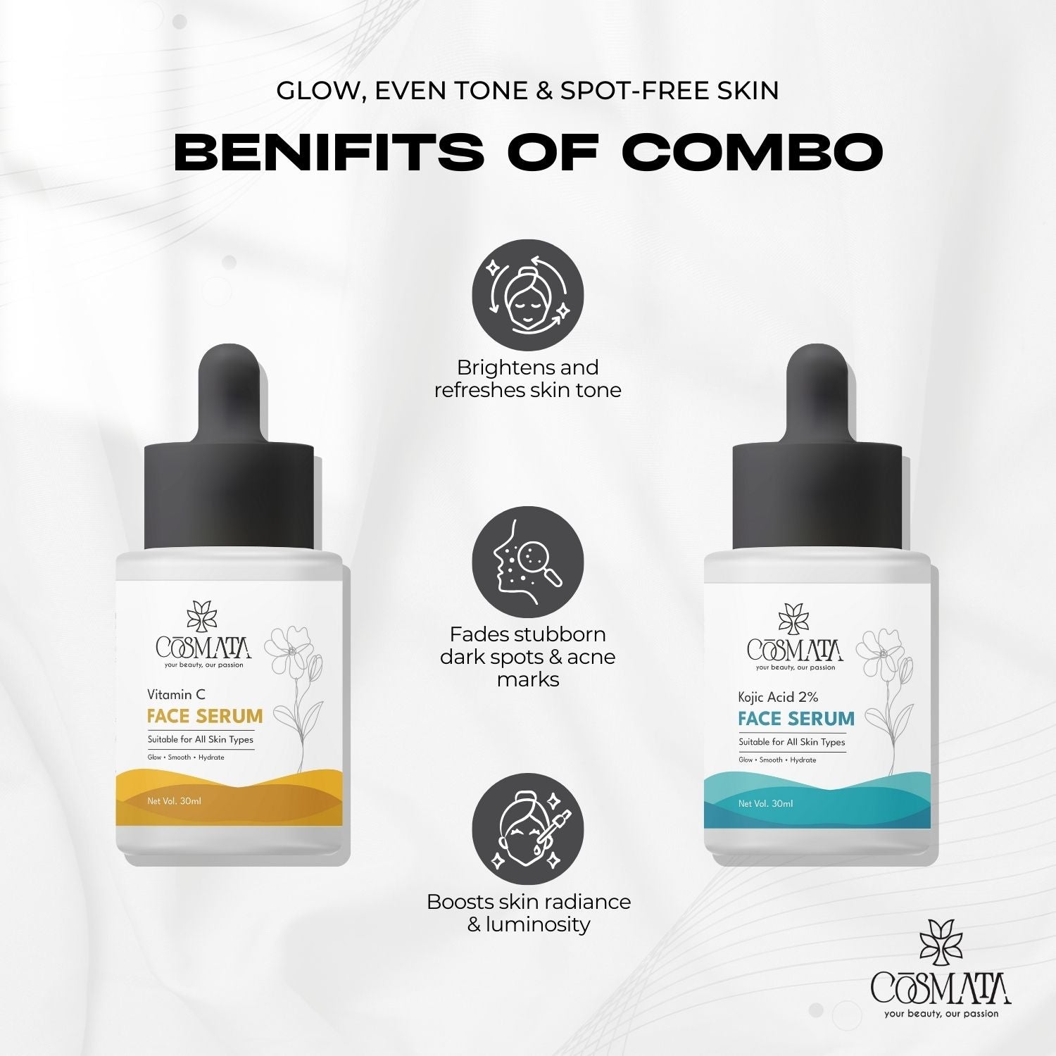 Cosmata Vitamin C Serum + Kojic Acid 2% Serum Combo | Glow & Pigmentation Removal Pack