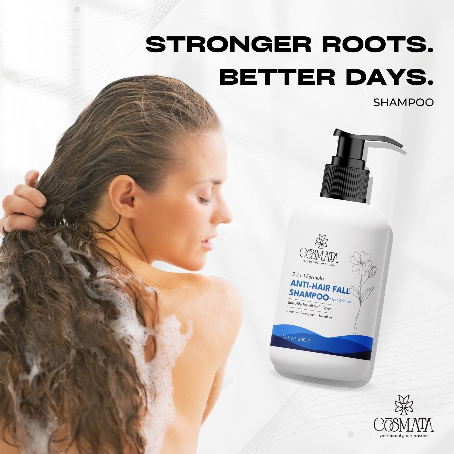 Cosmata 2-in-1 Anti Hair Fall Shampoo + Conditioner with Vitamin C Facewash Combo | Hair Strength + Skin Brightening