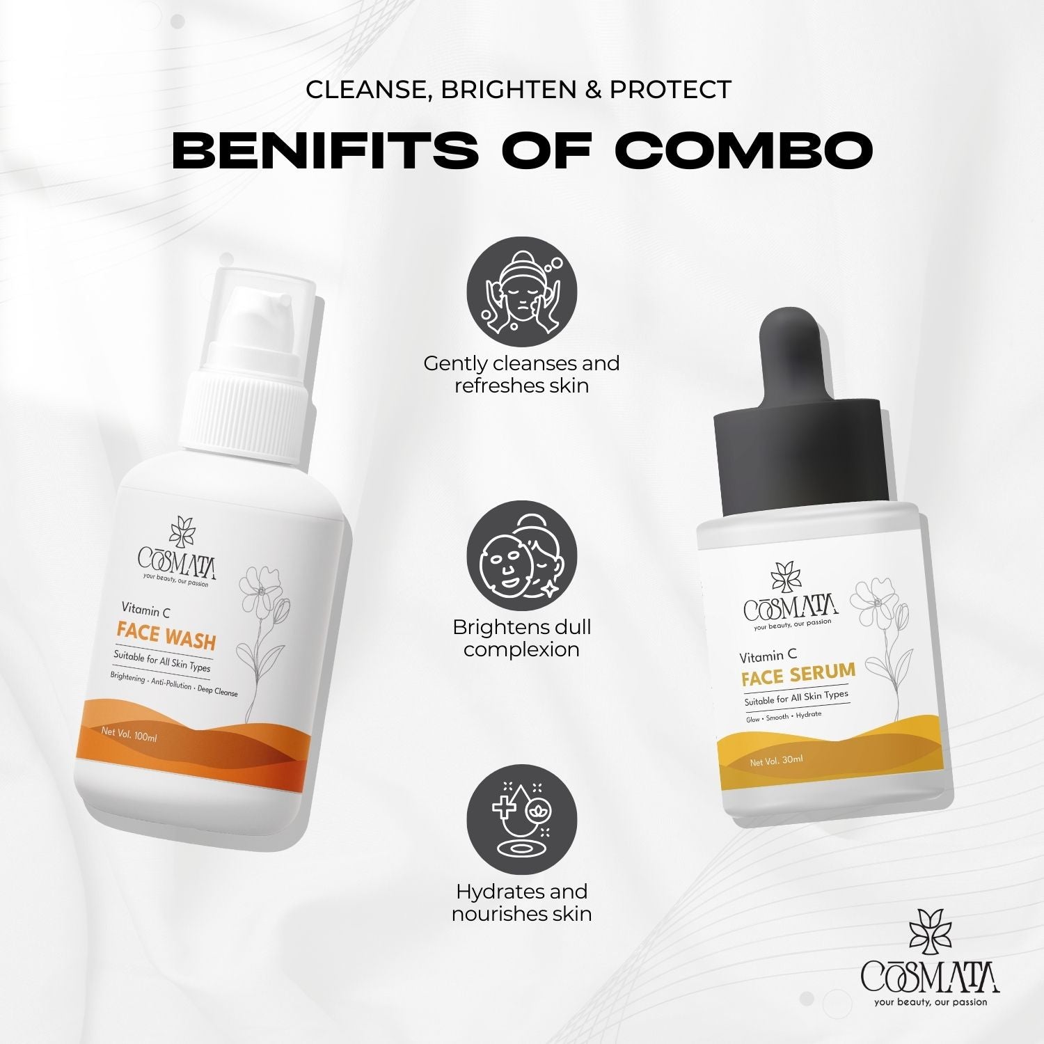 Cosmata Vitamin C Facewash + Vitamin C Serum Combo | Brightening & Glow Boost Pack