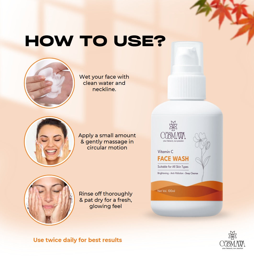 Cosmata Vitamin C Face Wash 100ml – Brightening & Anti-Pollution Cleanser
