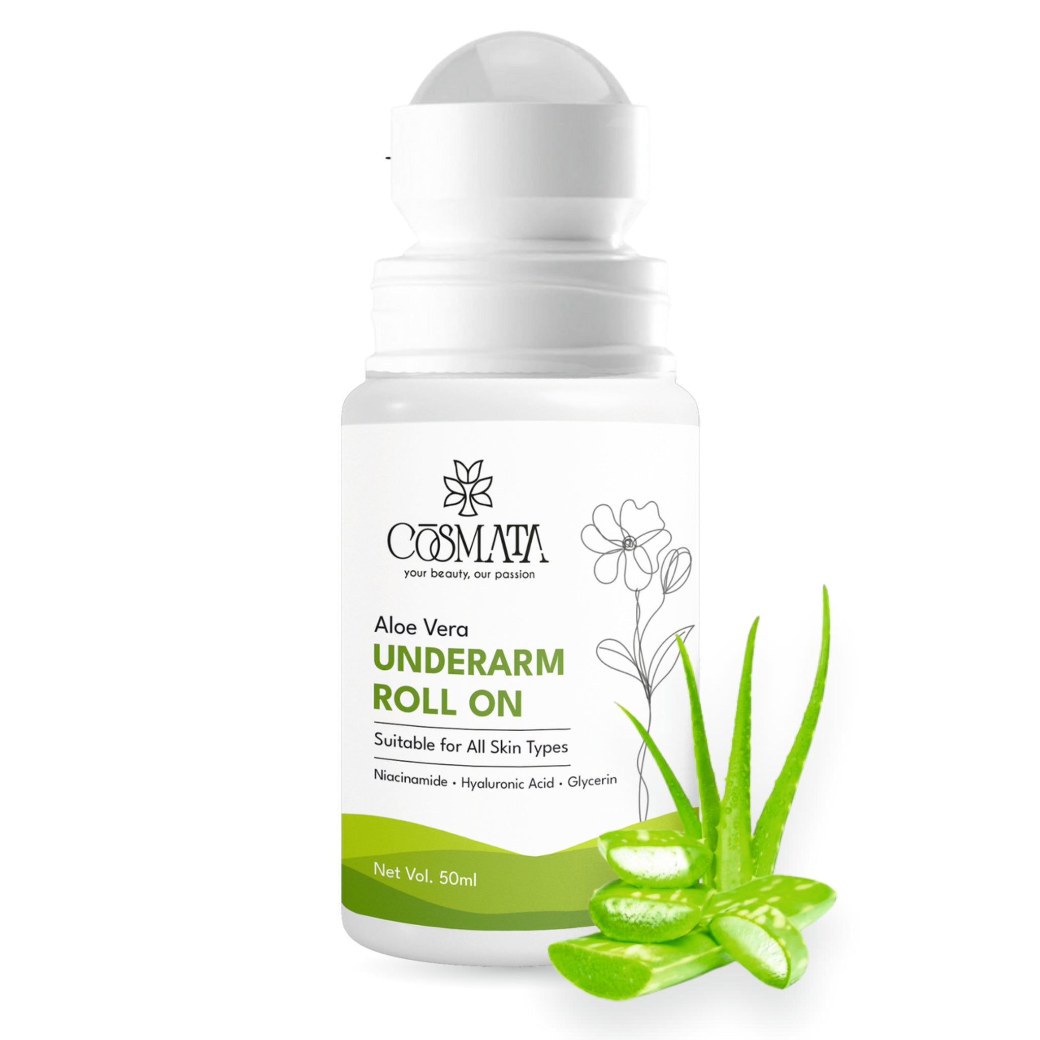 Cosmata Aloe Vera Roll-on 50ml – Underarm Brightening & Long-Lasting Freshness