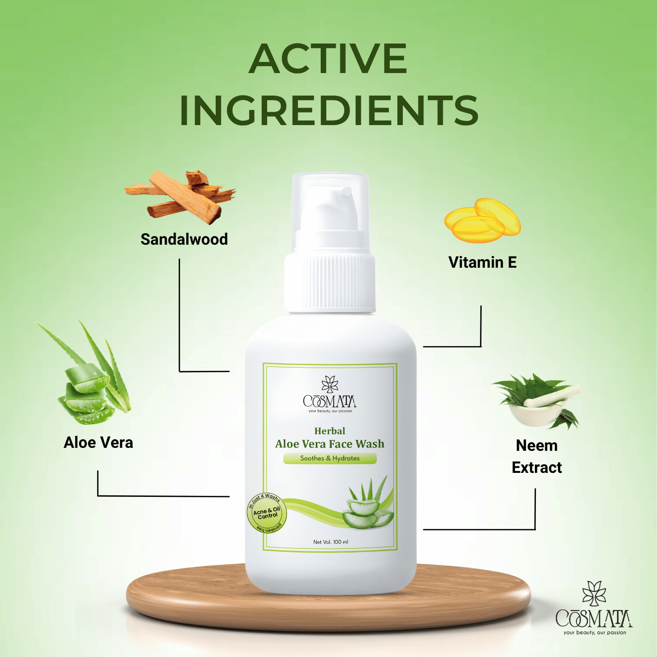Cosmata Herbal Aloe Vera Face Wash (100 ml) 2