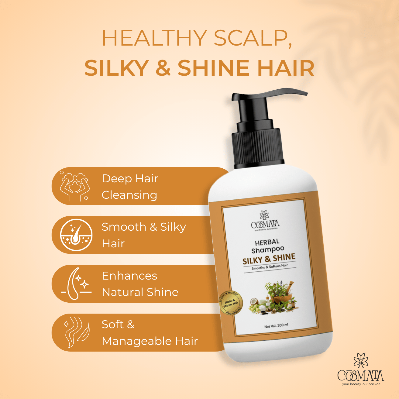 Cosmata Herbal Shampoo - Silky & Shine (200 ml) 3