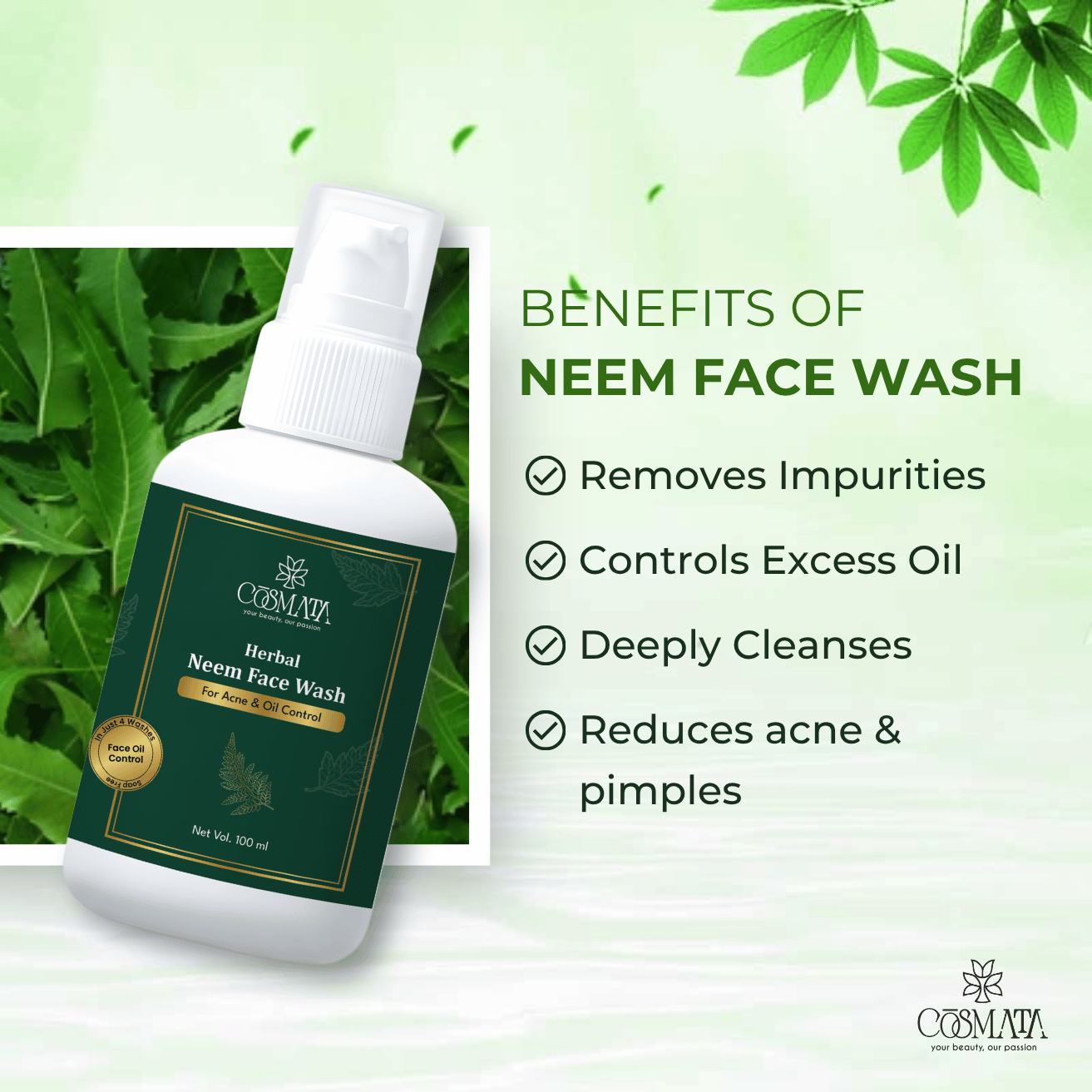 Cosmata Herbal Neem Face Wash (100 ml) 3
